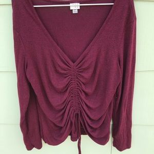V-neck ruched adjustable sweater